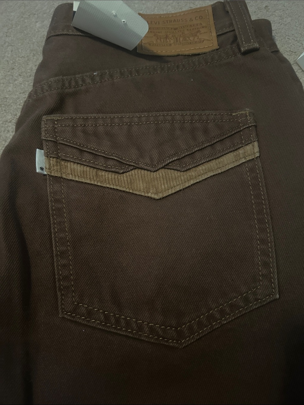 Levi's Unisex Dark Brown Chinos with Tan Pocket Trim Bell Bottom